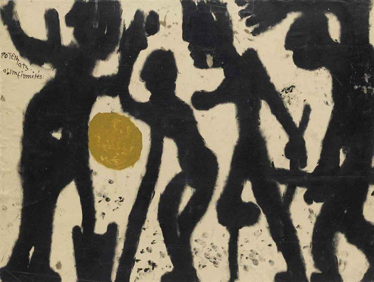 Quatre personnes en silhouette. Ils tiennent des outils de jardinage et discutent avec des gestes enthousiastes. On voit le Soleil au fond. 