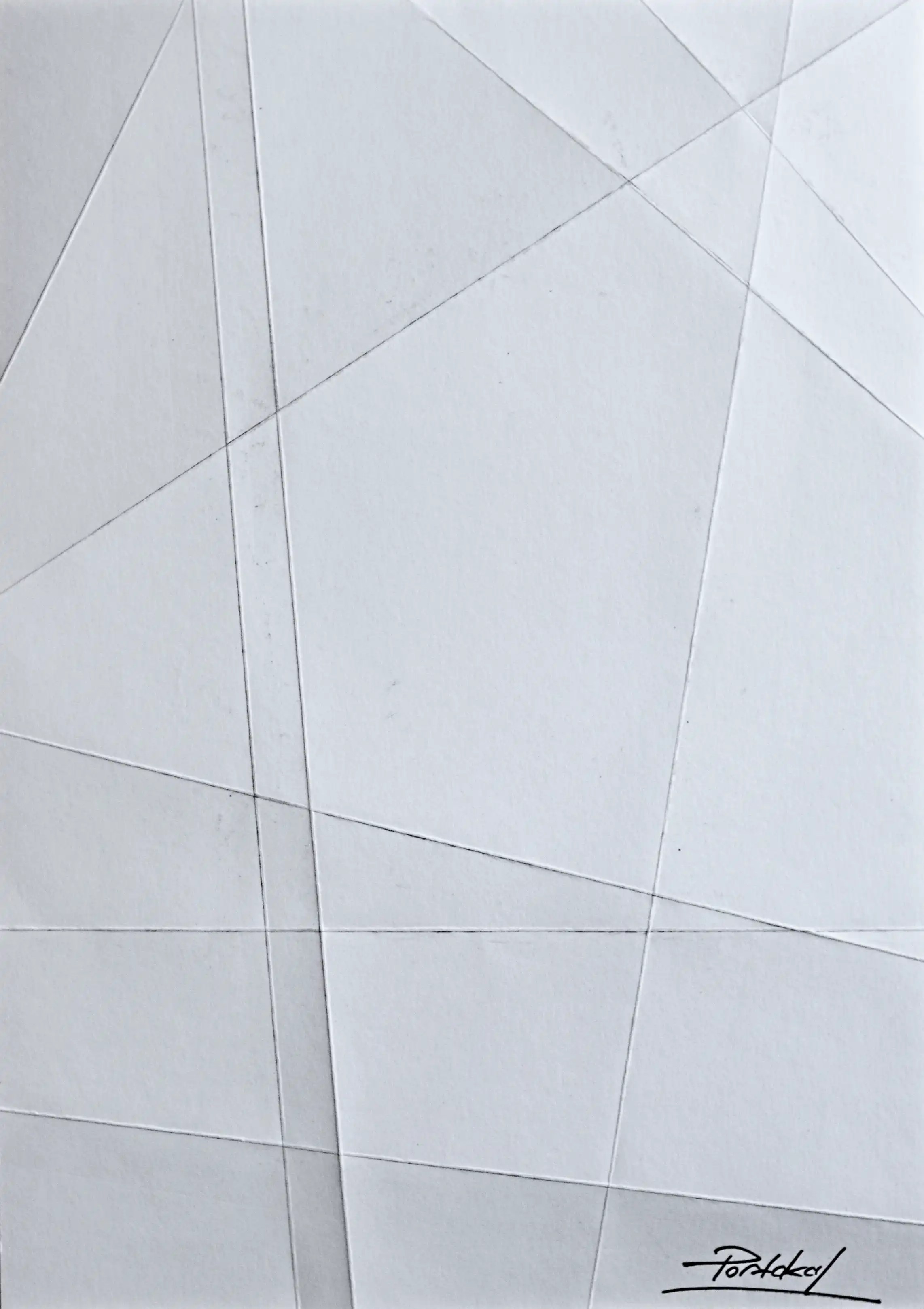 Il s'agit d'une création très originale, une œuvre réalisée avec uniquement du papier, avec des traces faites seulement en pliant le papier. Ainsi, cette œuvre est constituée de plusieurs sections de rectangles et de triangles. Il s'agit d'une technique révolutionnaire. Découvrez ce dessin abstrait de haute qualité. Achetez en toute confiance. Je vous invite à suivre mon travail, qui témoigne d'une rare diversité de créativité, et à vous abonner à ma lettre d'information.