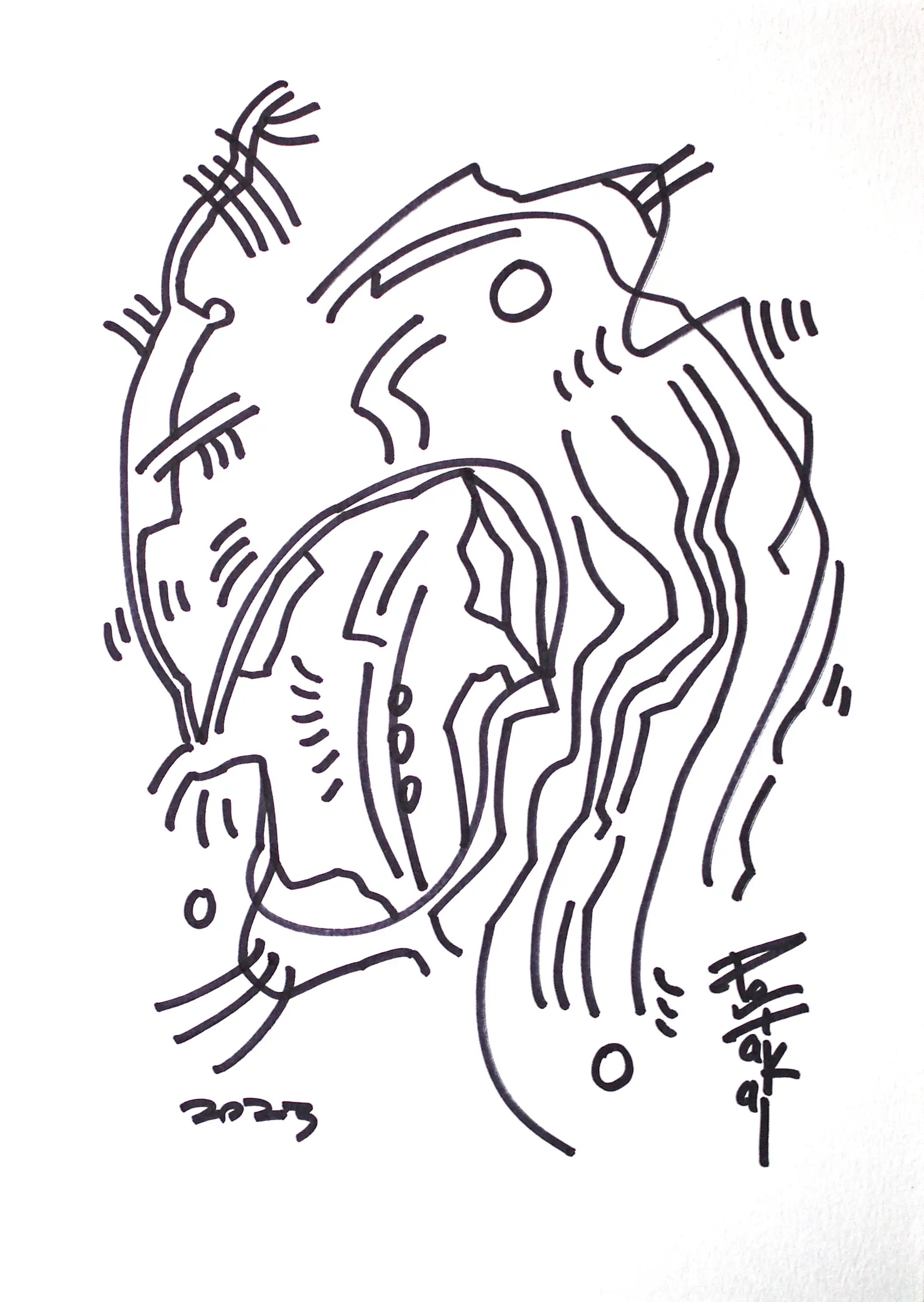 C’est un dessin abstrait vertical à marqueur noir sur papier. Ce dessin abstrait original a de lignes sinueuses, dynamique et harmonieuses qui commencent par le haut et descendent vers le bas.  Ce dessin fait partie de collection de dessin abstrait à traits agressifs. Investissez maintenant et faites fructifier votre argent. Habillons nos maisons et nos lieux de travail avec des œuvres d'art de qualité. Achat en toute sécurité.
