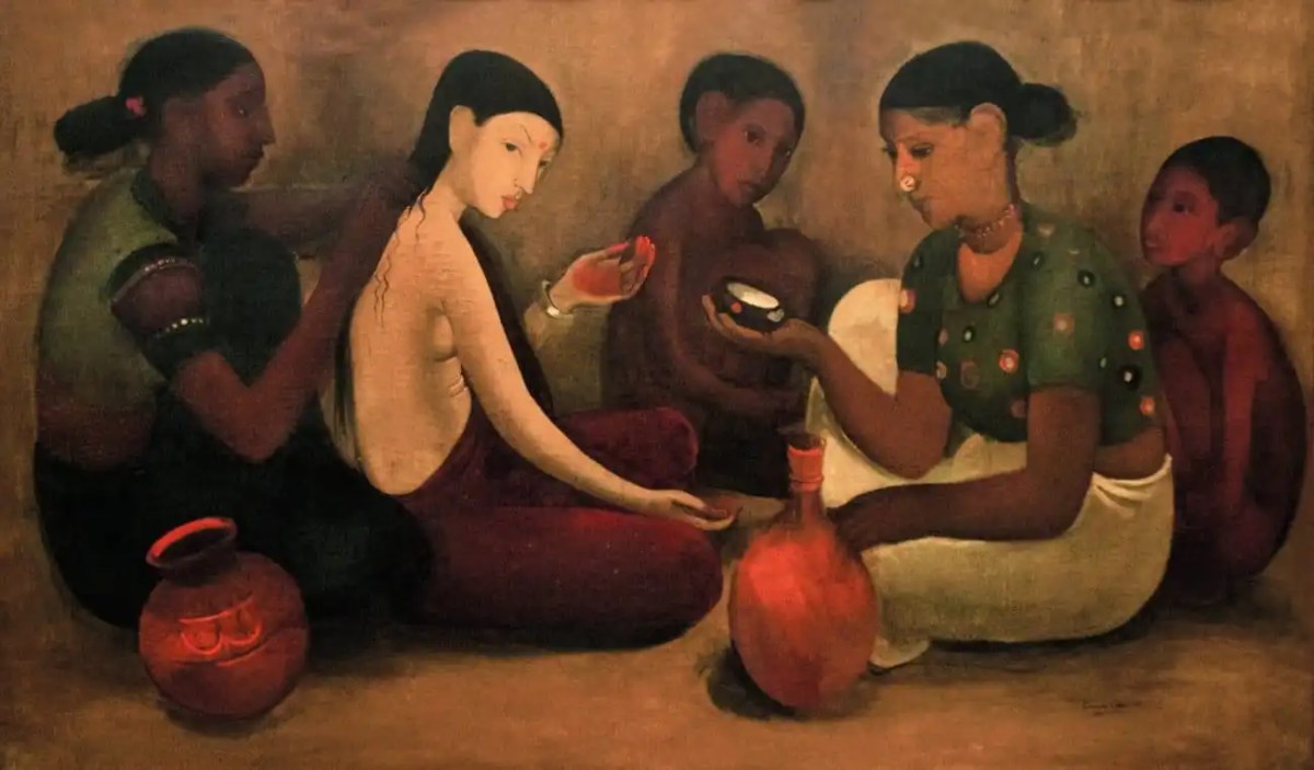 Amrita Sher-Gil, Toilette de la mariée, 1937 huile sur toile • 88,8 x 146 cm • © Wikimedia Commons